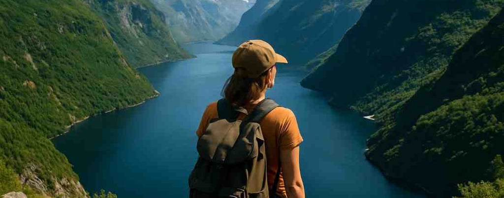Solo female traveler admiring the fjords