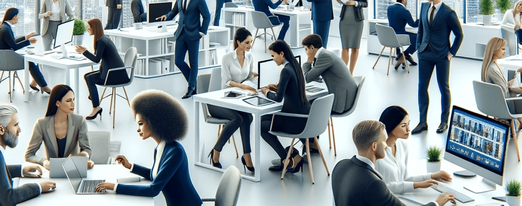 a group of business people working on their computers