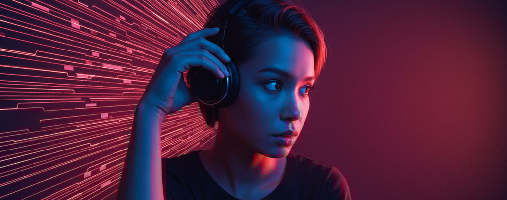 a woman in black shirt and headphones with headphones