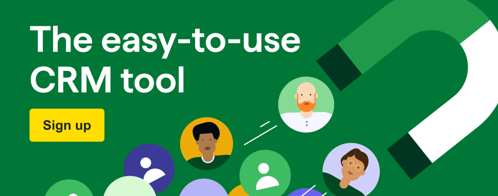 An ad for PipeDrive CRM, featuring illustration of a magnet attracting user profile photos