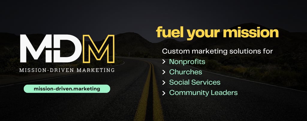 Ad for MDM, offering custom marketing solutions for nonprofits, churches, social services, and community leaders