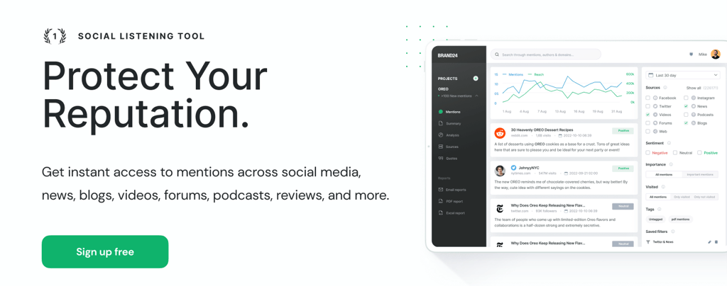 An advertisement from Brand24, saying, "Protect Your Reputation"