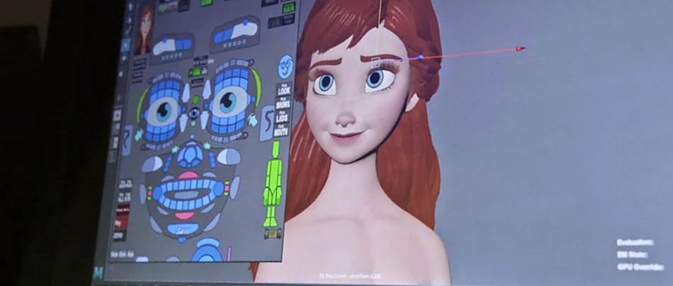 Image of face rigging of animated CG character.