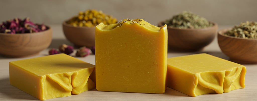 Ingredientes naturales para Jabón 100% Natural de Curcuma, Aceite de Olivo, Ruda, Coco, Cacao,Karite