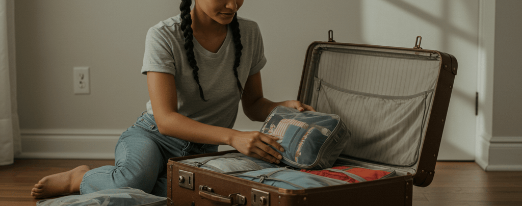 Traveler's suitcase organized with packing cubes