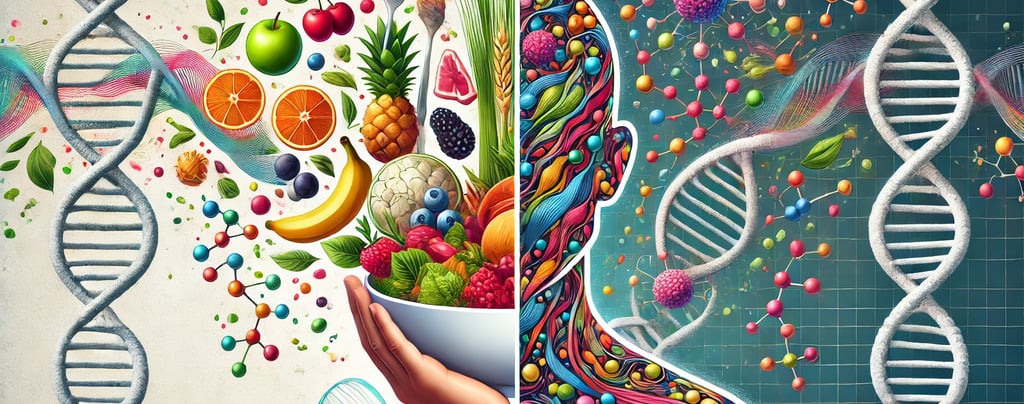 a person holding a bowl of food and a dna model on other s