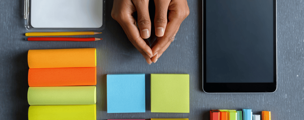Person using neurodivergent tools to organize their workspace.
