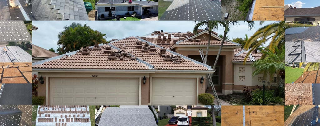 A collage of photos with different roofing system 