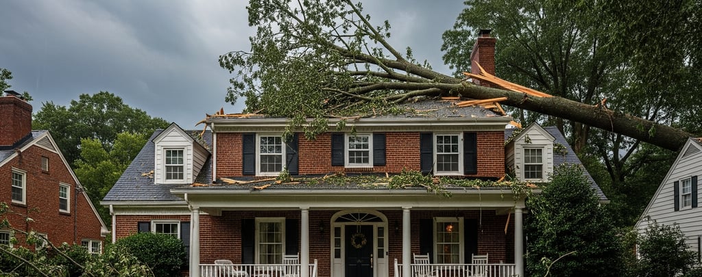 Severe thunderstorm clouds gathering over suburban trees in Northern Virginia
