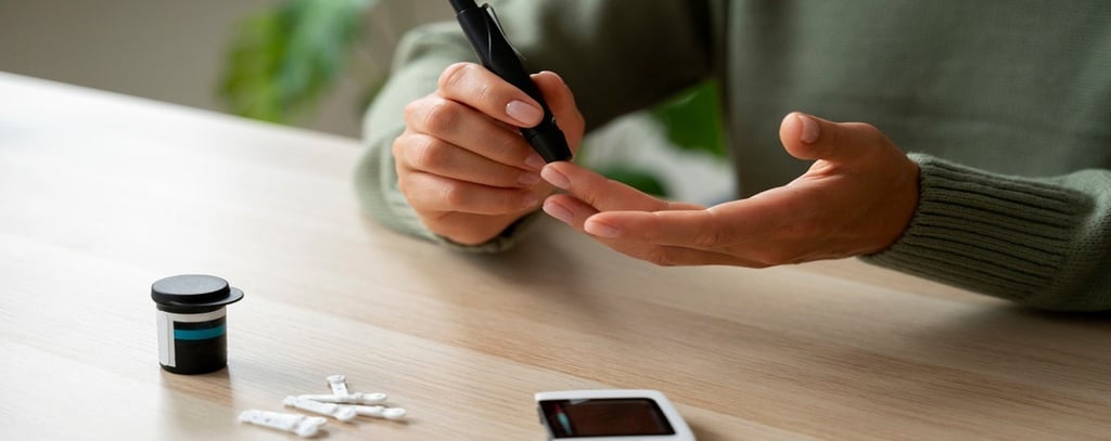 A man testing blood glucose with glucometer