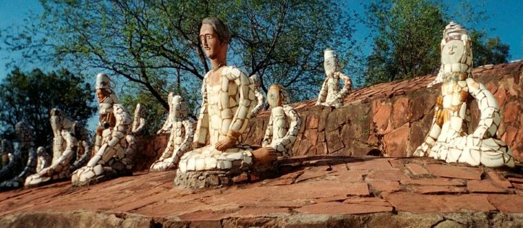 Mosaic tile sculptures at Nek Chand's Rock Garden in Chandigarh, India.