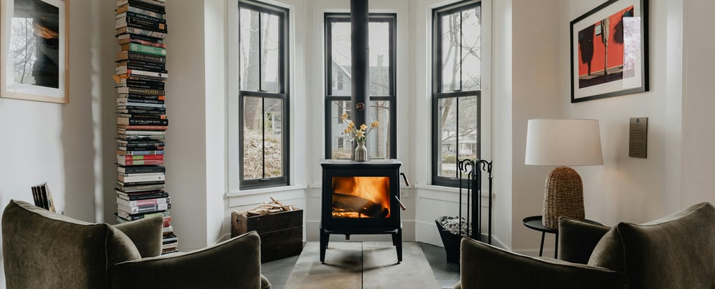 Poêle à bois salon flammes design