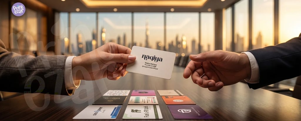 Business card printing UAE — matte laminated, gold foil, spot UV business cards by Printezar Studio 