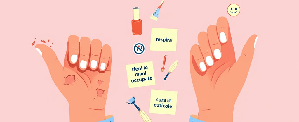 mani tutte rovinate stile cartoon con diversi post-it con ce scritto respira tieni le mani occupate 