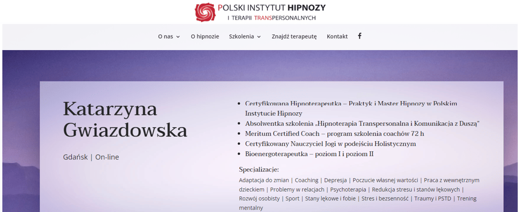 Certyfikat - Hipnoterapeutka Katarzyna Gwiazdowska Gdańsk