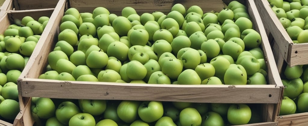 AI generated photo of large crates of green apples