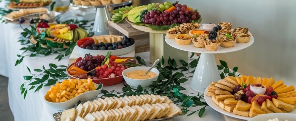 A photo of a table filled with party appetizers.