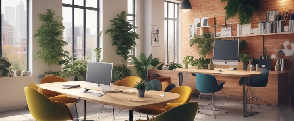 An inspiring collaborative workspace with diverse seating options and technology-integrated furniture showcasing innovation.