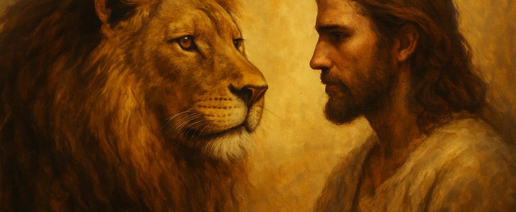 a painting of a lion and a lion