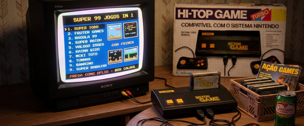 Vintage Hi-Top Game console connected to a Sony CRT TV displaying a 99-in-1 retro gaming menu.