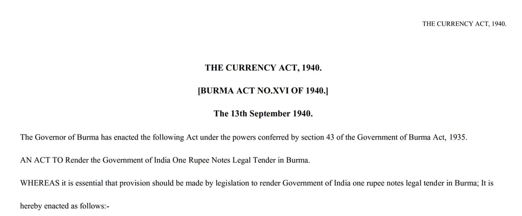 Burma The Currency Act 1940