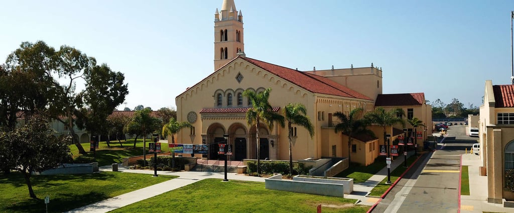 Exterior view of Huntington Beach High School featuring its historic architecture