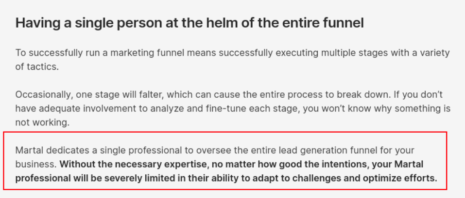 Screenshot from the article, "Martal Group for lead generation? What high volume really means"