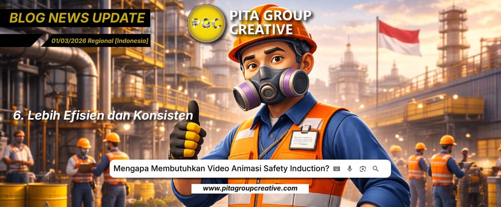 Animated worker in safety gear promoting safety induction video services for industrial sites.