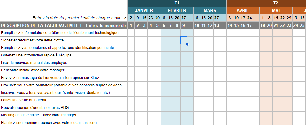 Exemple planning d'intégration nouveau salarié