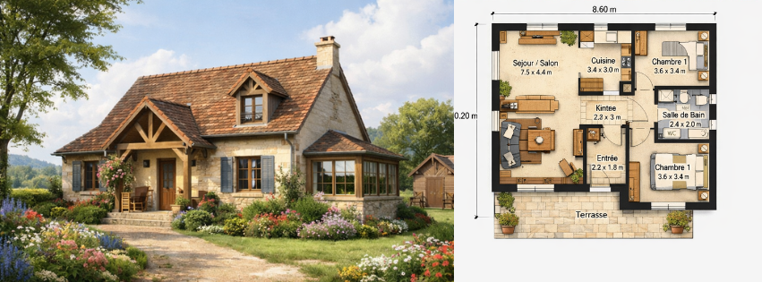 Maison avec plan à l'échelle