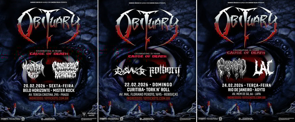 Obituary celebra 35 anos do álbum clássico Cause of Death em shows pelo Brasil em BH, CWB e RJ
