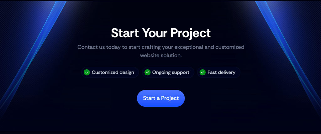 a website page with a blue and black background