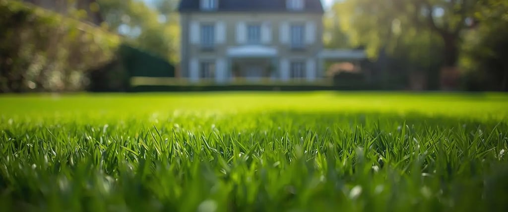 Pelouse fraîchement tondue dans un jardin résidentiel à Belfort