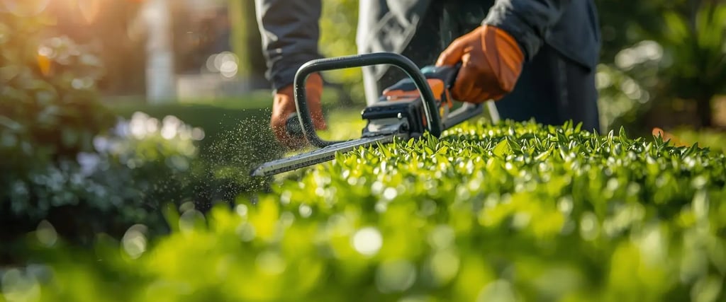 Taille-haie en action sur une haie, intervention en cours