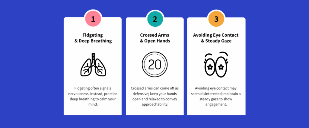 Diagram showing common unconscious gestures and alternatives