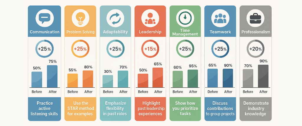 infographic showing improvement statistics across key interview competencies