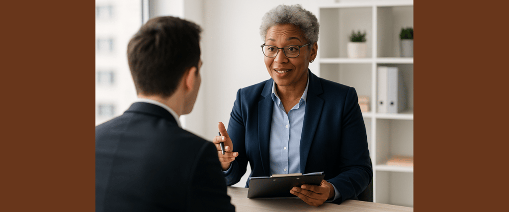 Professional interview coach providing feedback to a client]