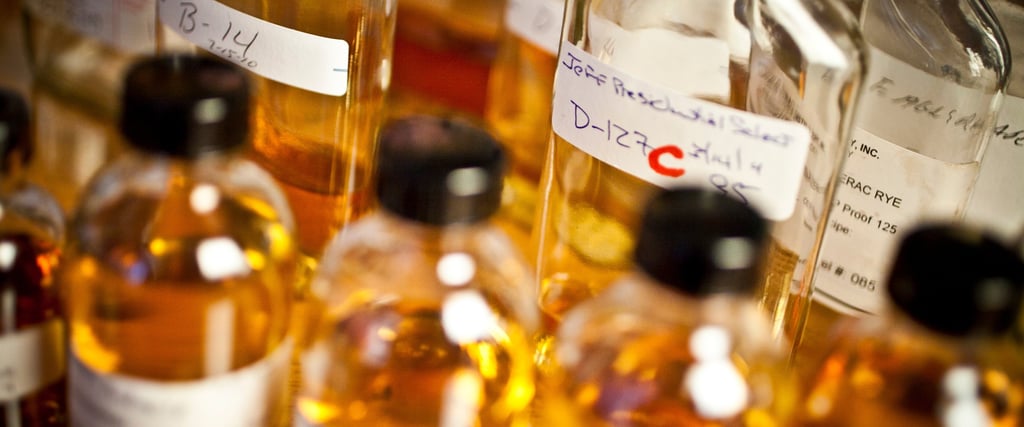 Whisky sample bottles close-up image