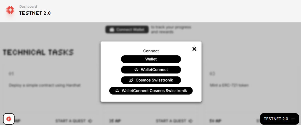 Swisstronik connect wallet in your dashboard