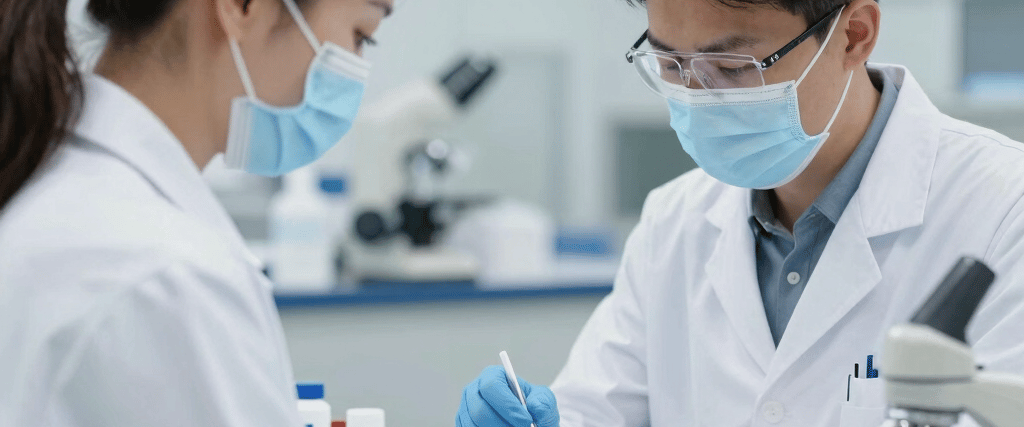 A vibrant close-up of a microscope and lab equipment symbolizing pharmaceutical quality control.