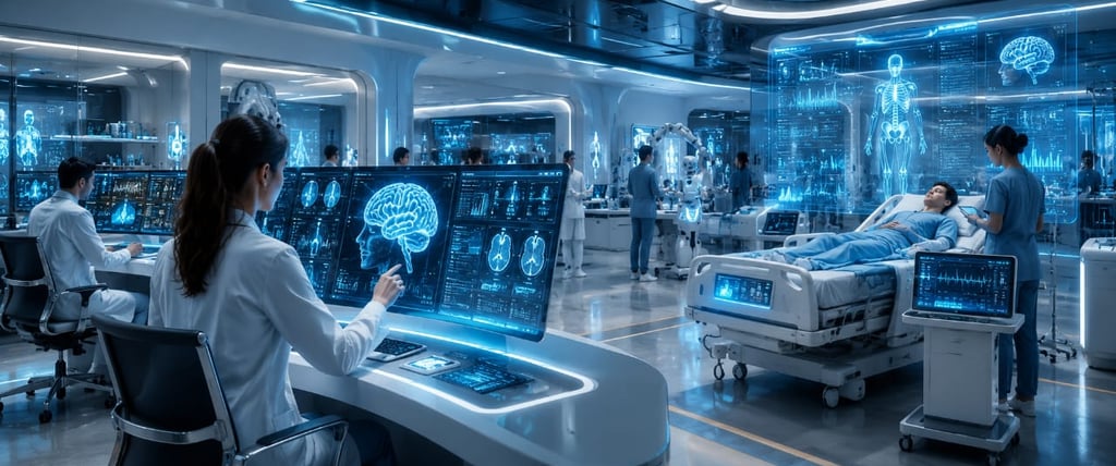 Doctors using Artificial Intelligence to improve patient care and healthcare services in a modern pu