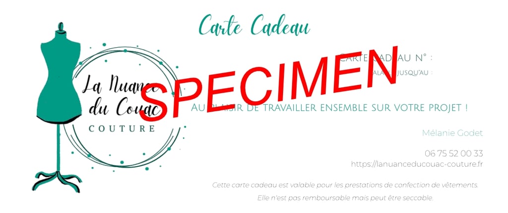 Visuel de la carte cadeau de La Nuance du Couac couture.