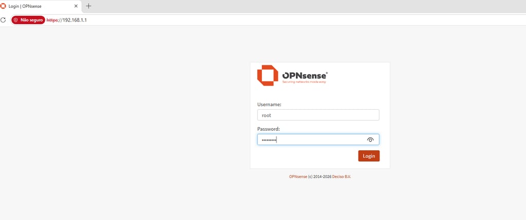 Interface web do OPNsense solicitando username e password