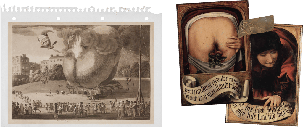 Collage van middeleeuwse prenten met billen