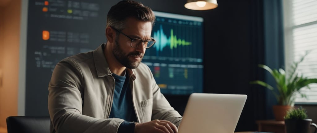 a man in a suit and tie is sitting at a desk with a laptop