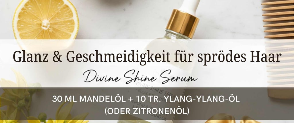 Mandelöl und Ylang-Ylang Haarserum für Glanz und Geschmeidigkeit bei sprödem Haar.