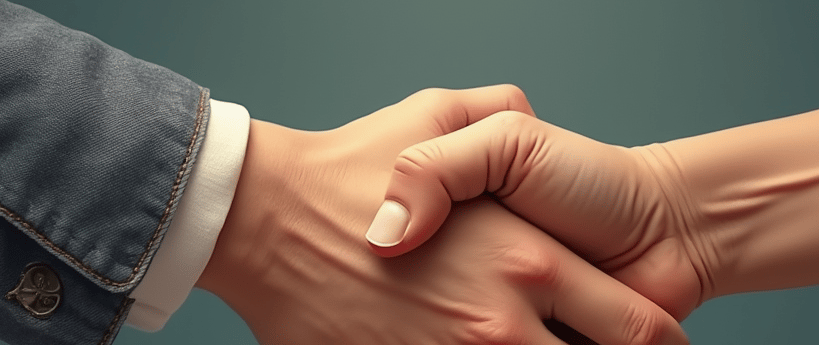 two people closing a deal shaking hands. ghretek