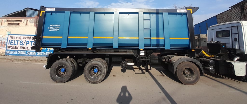 Hydraulic Tip Trailer manufactured by MS Engg Works, designed for efficient unloading of sand, grave