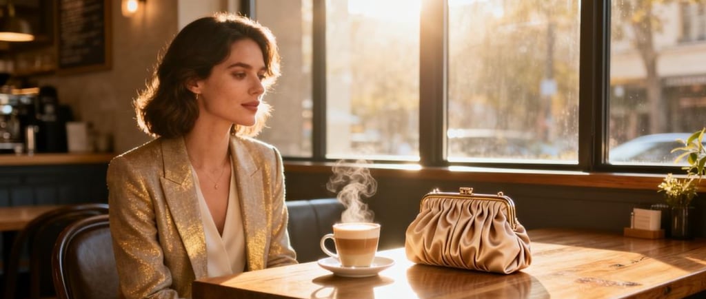 A woman in a café using a custom pouch, showcasing how a GWP becomes a brand's silent ambassador.