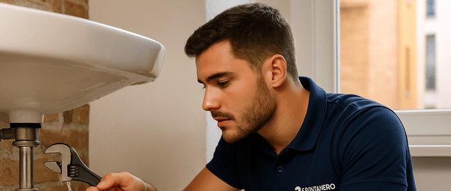 Trabajador de El Fontanero de Sevilla detectando una fuga sin romper la pared